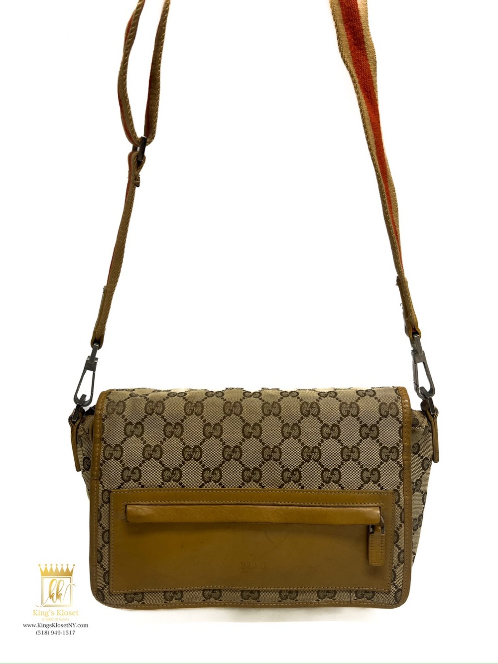 Gucci canvas flap front crossbody bag